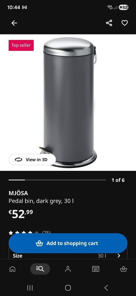 Vuilnisbak ikea, Ophalen, Kunststof, Met pedaal, 50 tot 75 cm