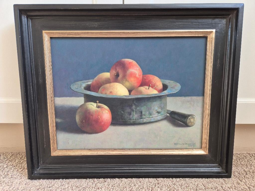Henk Helmantel giclée stilleven koperen bak met appels, Antiek en Kunst, Ophalen