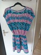 Gehaakte strandjurk/tuniek in blauw, roze en wit, Maat 38/40 (M), Blauw, Nieuw, Ophalen of Verzenden