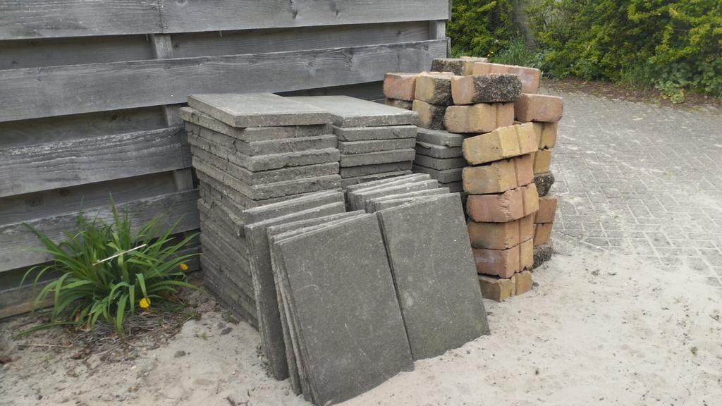 64 gebruikte terrastegels 60x40x5 cm, Tuin en Terras, Tegels en Klinkers, Gebruikt, Ophalen of Verzenden, 10 m² of meer, Beton