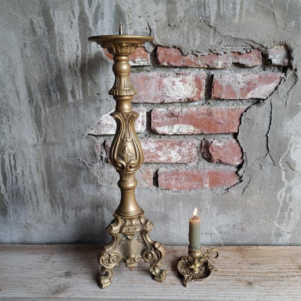 Oude brocante koperen kandelaar kerkkandelaar blaker *Etage3, Gebruikt, ., Ophalen of Verzenden, .