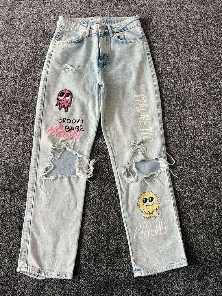 Maat 36 stoere dames jeans broek / ripped jeans, Ophalen of Verzenden, Zo goed als nieuw, Blauw, W28 - W29 (confectie 36)