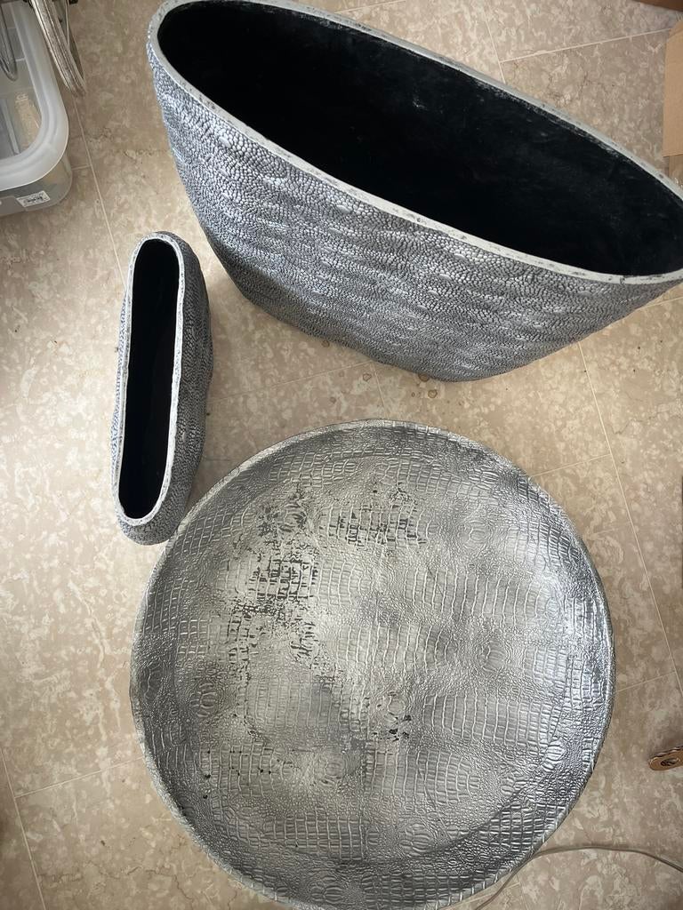 Set van 3 zilverkleurige schalen met structuur, Huis en Inrichting, Woonaccessoires | Schalen en Manden, Ophalen, Overige materialen