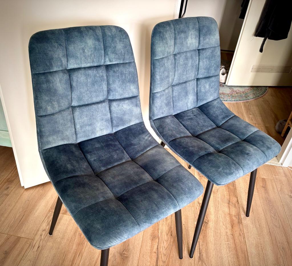 Eetkamerstoelen petrol blauw velvet, Huis en Inrichting, Stoelen, Ophalen, Twee, Blauw, Zo goed als nieuw