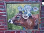 Schilderij met 2 koeien, bruin en grijs., Ophalen of Verzenden