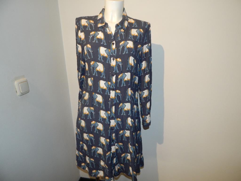 Fabienne Chapot olifanten jurk door knoop koel blauw L, Maat 42/44 (L), Zo goed als nieuw, Verzenden, Blauw