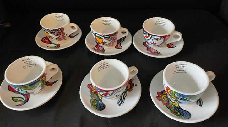 Josien Broeren Thee Servies 6 Kop en Schotels Kunst Verzamel, Huis en Inrichting, Keuken | Servies, Zo goed als nieuw, Kop(pen) en/of Schotel(s)