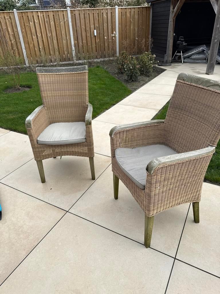 teab: 6 Rieten tuinstoelen met kussens, Tuin en Terras, Tuinstoelen, Ophalen, Gebruikt, Rotan