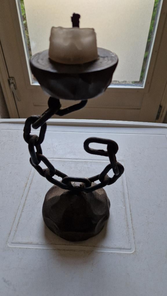 antieke kandelaar hout en metaal, Ophalen of Verzenden, Overige materialen