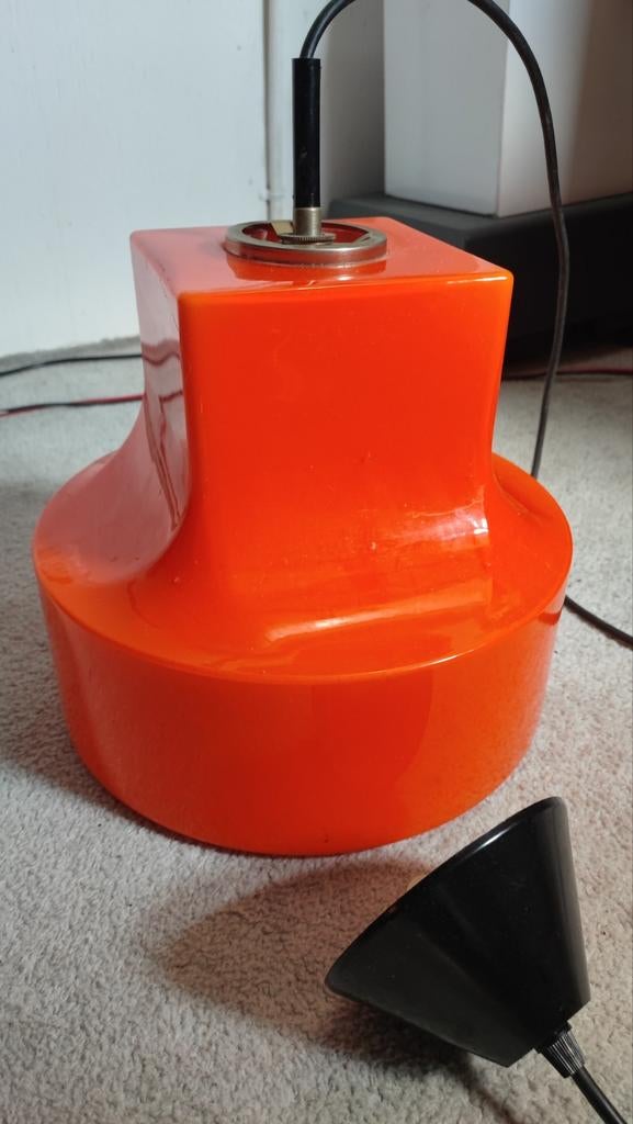 Vintage oranje glazen retro hanglamp, Huis en Inrichting, Lampen | Hanglampen, Gebruikt, Ophalen of Verzenden, Glas, Minder dan 50 cm