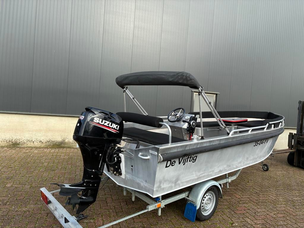 Aluva V500 Aluminium consoleboot Suzuki 60 pk en trailer, Gebruikt, Aluminium, Ophalen of Verzenden, Nederland