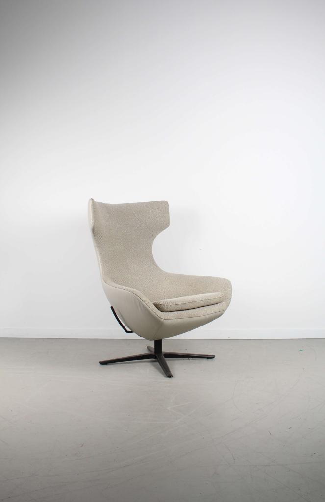 1xLeolux Caruzzo PLUS Fauteuil+Hocker Grijs Gemeleerd  Zwart, Niet ingevuld, Stof, Niet ingevuld, 75 tot 100 cm