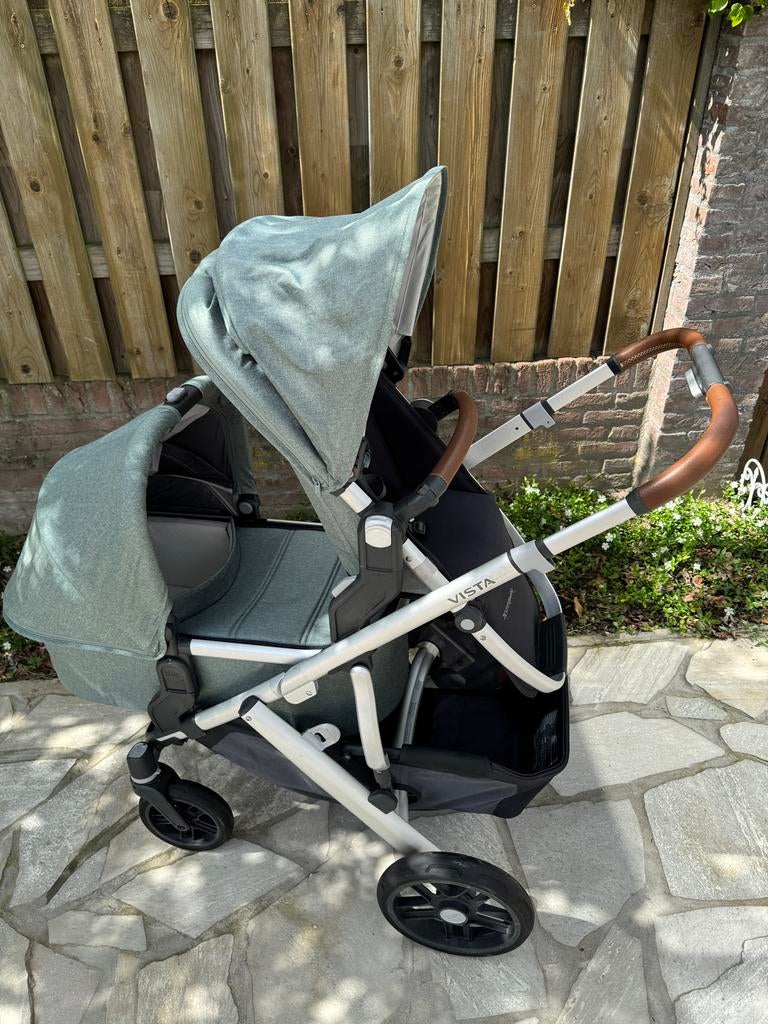 Uppababy Vista V2 Emmett Green tweeling kinderwagen compleet, Ophalen, Zo goed als nieuw, Overige merken, Verstelbare rugleuning