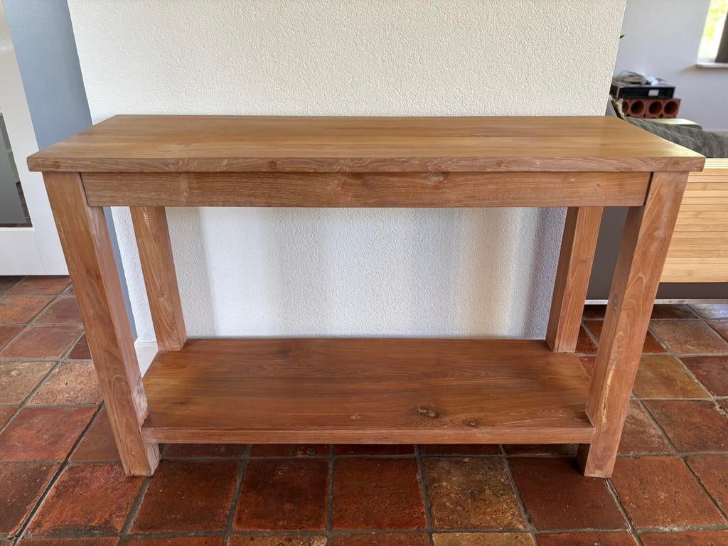 Teak sidetable l129 x b40 x h78cm, Ophalen, Gebruikt, 100 tot 150 cm, Teakhout