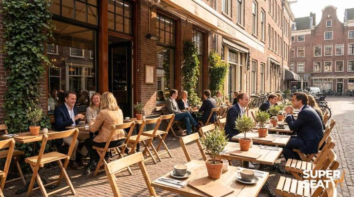 Partij retro vintage houten horeca klapstoelen STOKKUM.  130, Huis en Inrichting, Stoelen, Gebruikt, Vijf, Zes of meer stoelen