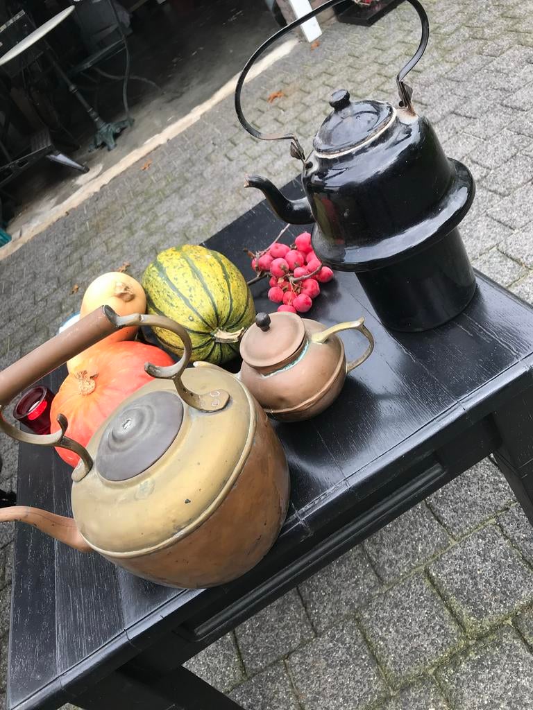 Antieke ketels, 1 emaille en 2 koperen ketels, Ophalen of Verzenden, Koper