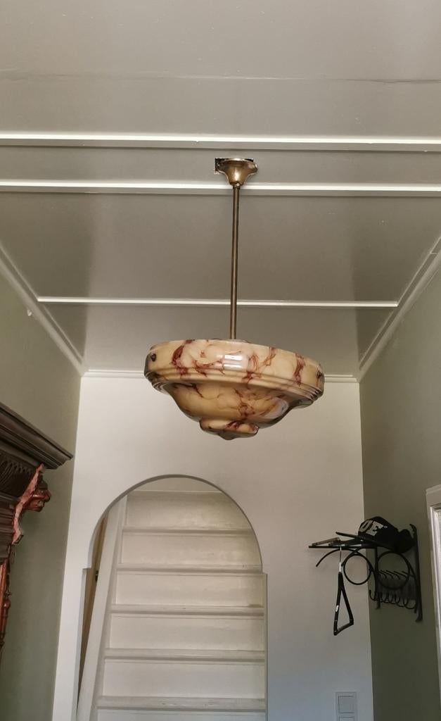 Vintage opaline hanglamp met marmerlook glas, Antiek en Kunst, Antiek | Lampen, Ophalen