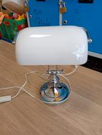 Klassieke bankierslamp chroom met witte glazen kap, Ophalen