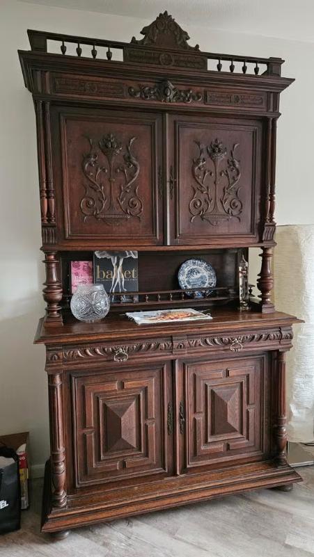 Antieke Eiken Kast met Rijkelijk Snijwerk, Antiek en Kunst, Antiek | Meubels | Kasten, Ophalen
