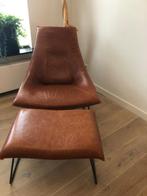 Loungestoel  cognac leer met voetenbankje, Ophalen, Zo goed als nieuw, 75 tot 100 cm, Leer