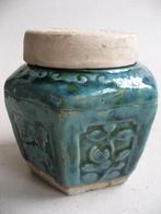 Antieke turquoise gemberpot met origineel deksel, Ophalen of Verzenden