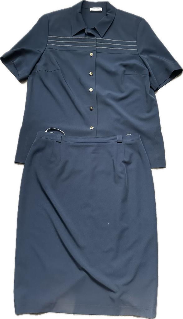 Vintage Blouse & Rok - Maat : 48, Kleding | Dames, Verzenden, Zo goed als nieuw, Blauw, Overige typen