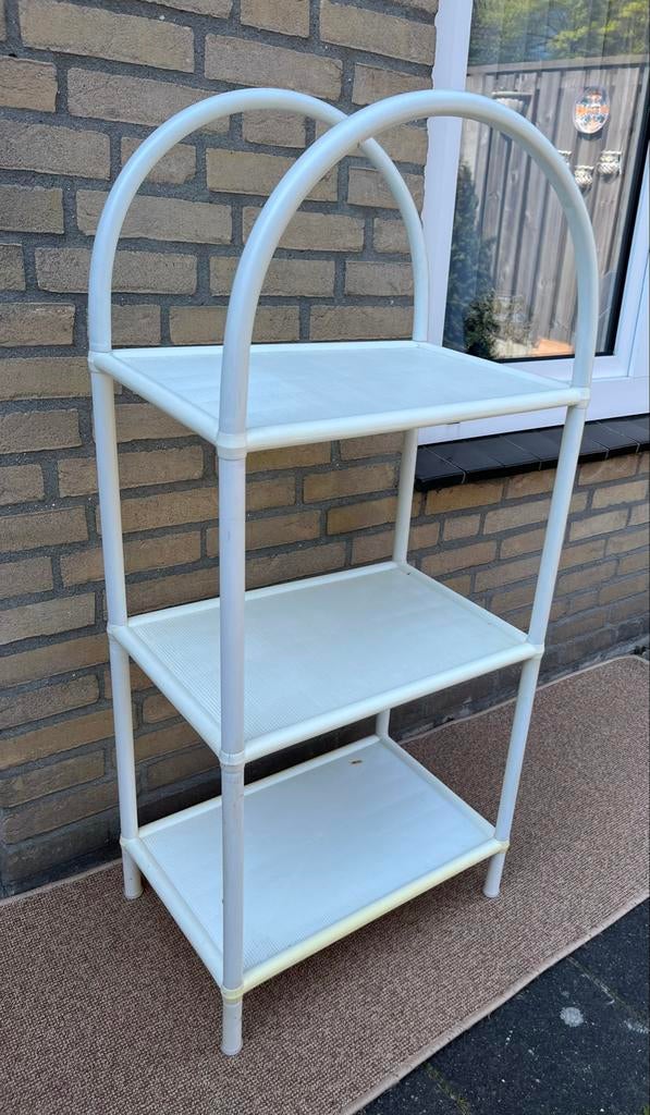 Vintage witte kunststof opbergrek met 3 planken, Huis en Inrichting, Kasten | Stellingkasten, Ophalen, Gebruikt