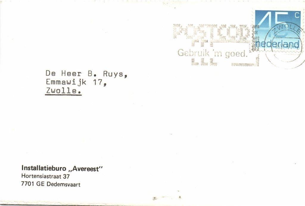 Installatieburo Avereest, Dedemsvaart - 06.1980 - briefkaart, Ophalen of Verzenden, Briefkaart