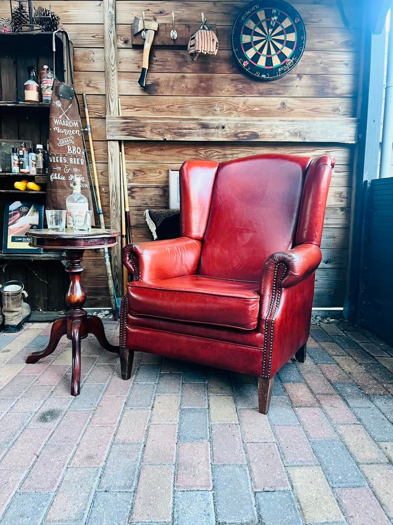 Chesterfield leren Oorfauteuil, Huis en Inrichting, Fauteuils, Ophalen of Verzenden, Zo goed als nieuw, 75 tot 100 cm, Leer