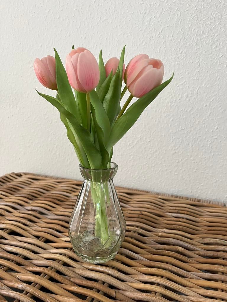 Mooie kunst tulpen in glazen vaas, Ophalen of Verzenden, Nieuw