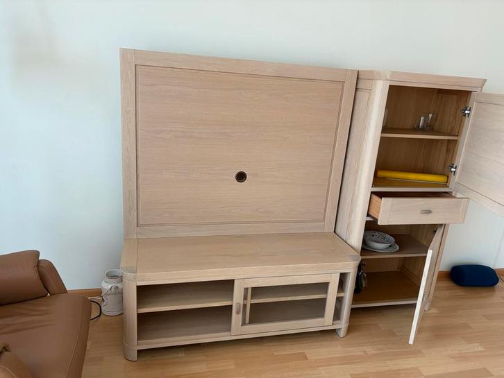 Eiken white wash interieurkast met tv-meubel, Huis en Inrichting, Kasten | Televisiemeubels, Gebruikt, 150 tot 200 cm, 25 tot 50 cm