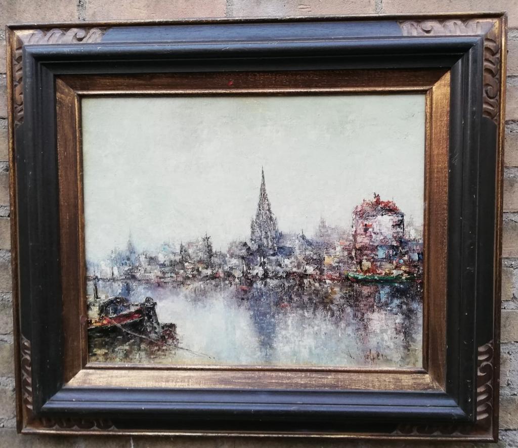 Vulpen (1915-1991), Zicht op Antwerpse haven. Impression., Antiek en Kunst, Kunst | Schilderijen | Klassiek, Ophalen