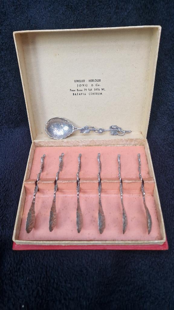 Set Zilveren lepeltjes Juwelier Jong&Co. Pasar Baroe Batavia, Antiek en Kunst, Ophalen of Verzenden