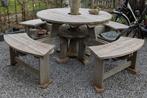 Picknick boomtafel met bankjes, Ophalen, Gebruikt, Rond, Hout