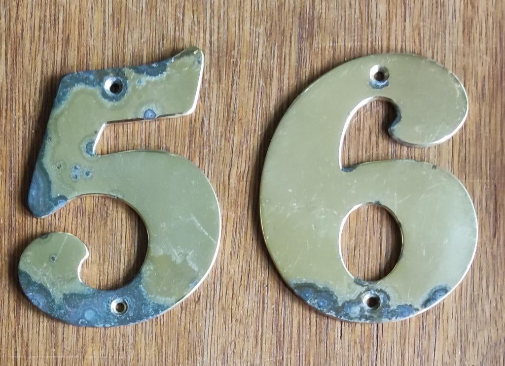 Messing cijfers 5 en 6, Ophalen of Verzenden, Gebruikt