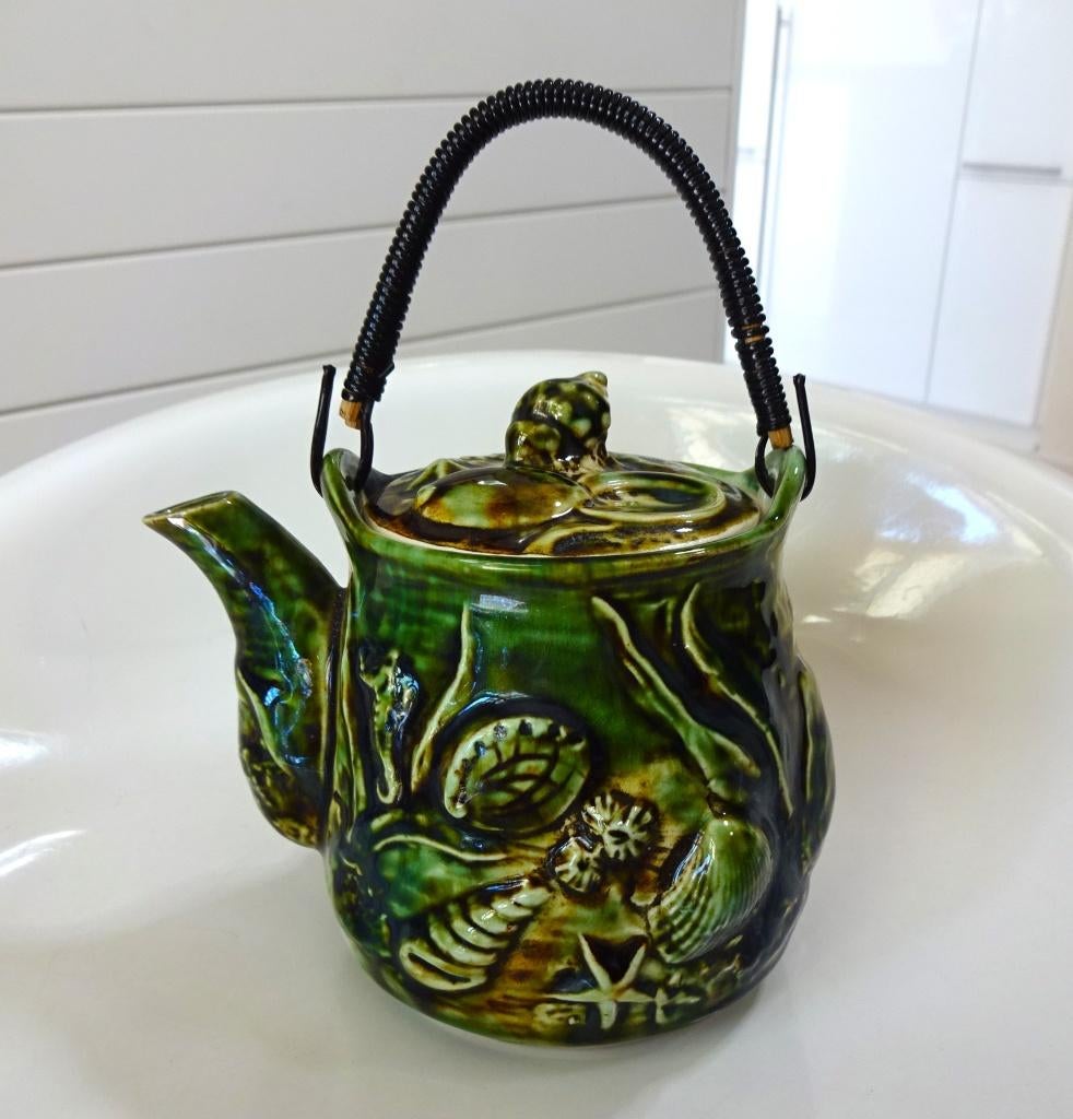 Vintage Japanse majolica theepot: schelpen + zeedieren, Ophalen of Verzenden