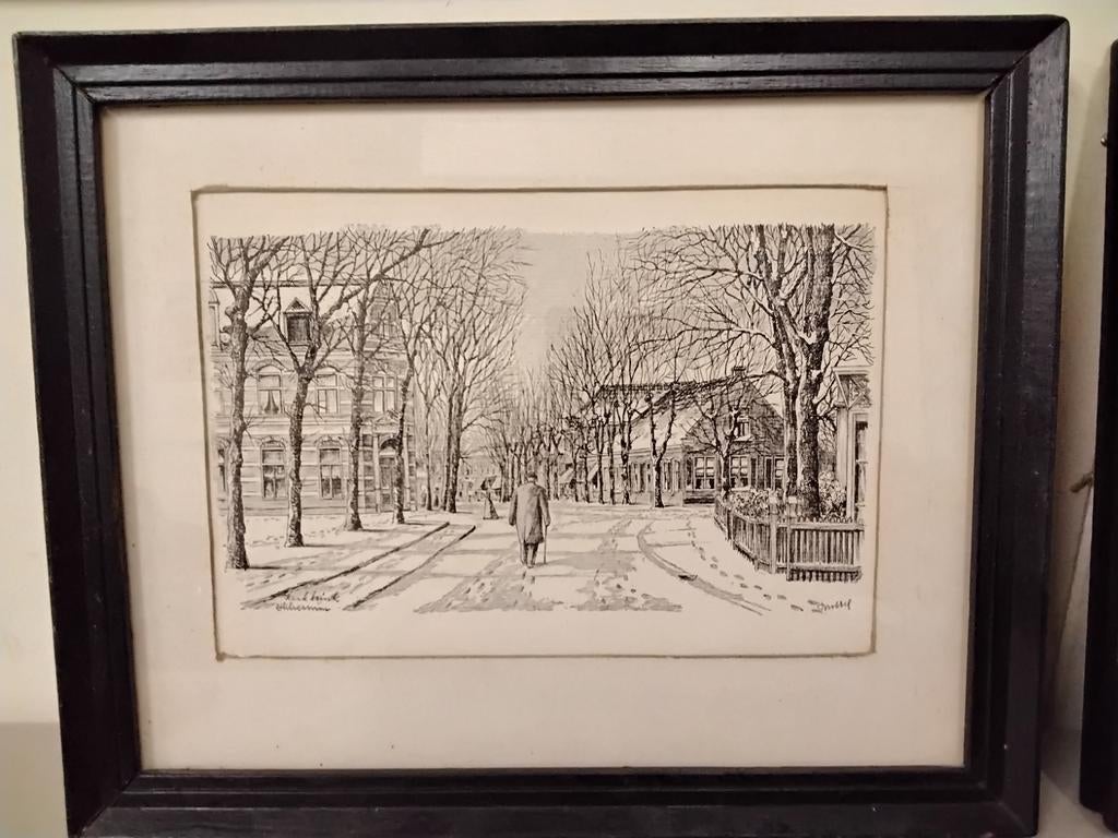 Oude tekening Kerkbrink Hilversum, 36 x 30 cm, Antiek en Kunst, Kunst | Etsen en Gravures, Ophalen of Verzenden