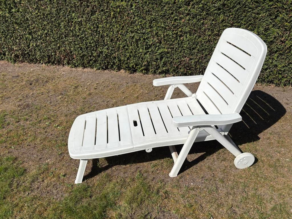 Ligstoel Flair Plastics - Verstelbaar en Verrijdbaar, Tuin en Terras, Ophalen, Gebruikt, Kunststof, Verstelbaar