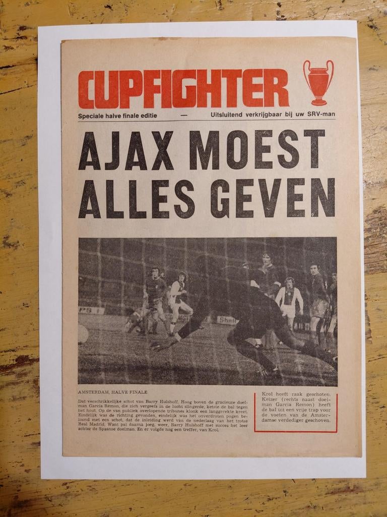 Oud SRV blaadje Ajax - Cupfighter, Ophalen of Verzenden, 1960 tot 1980, Nederland, Knipsel(s)
