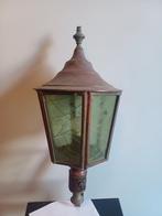 Antieke koperen buitenlamp met groen glas, Antiek en Kunst, Ophalen of Verzenden