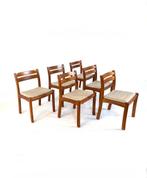 Set van 6 vintage Deens eeetkamerstoelen, Dyrlund ‘70, Bruin, Vintage retro buisframe rotan webbing papercord deens, Ophalen of Verzenden
