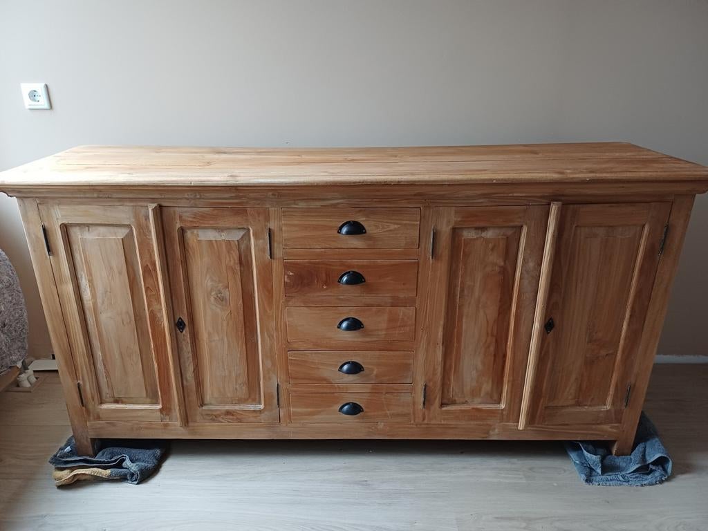 Houten dressoir met lades en deuren, Ophalen, 150 tot 200 cm, Teakhout, Met deur(en)