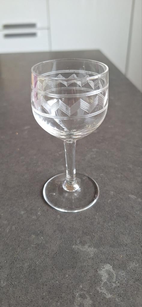 Set van 5 vintage borrelglaasjes met gravure, Antiek en Kunst, Antiek | Glas en Kristal, Ophalen of Verzenden