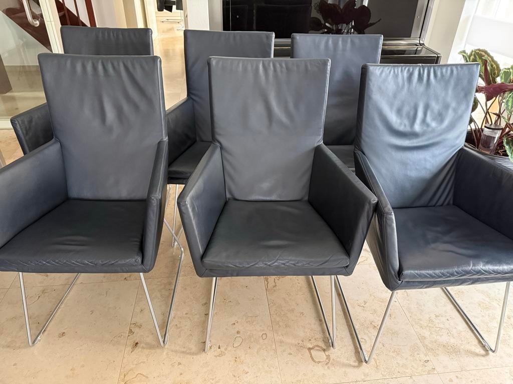 6 originele Label eetkamerstoelen Gerard van den Berg, Ophalen, Gebruikt, Zwart, Leer