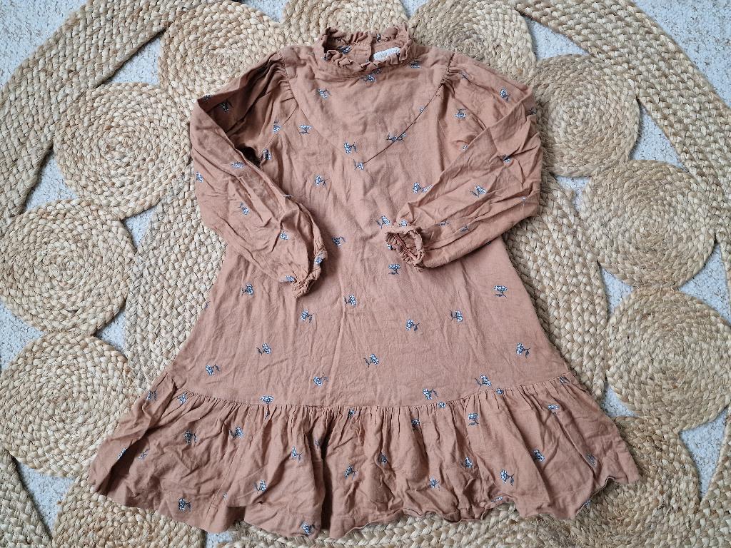 Bruine PompdeLux jurk met bloemenprint maat 110/116, Gebruikt, Meisje, Ophalen of Verzenden, Jurk of Rok