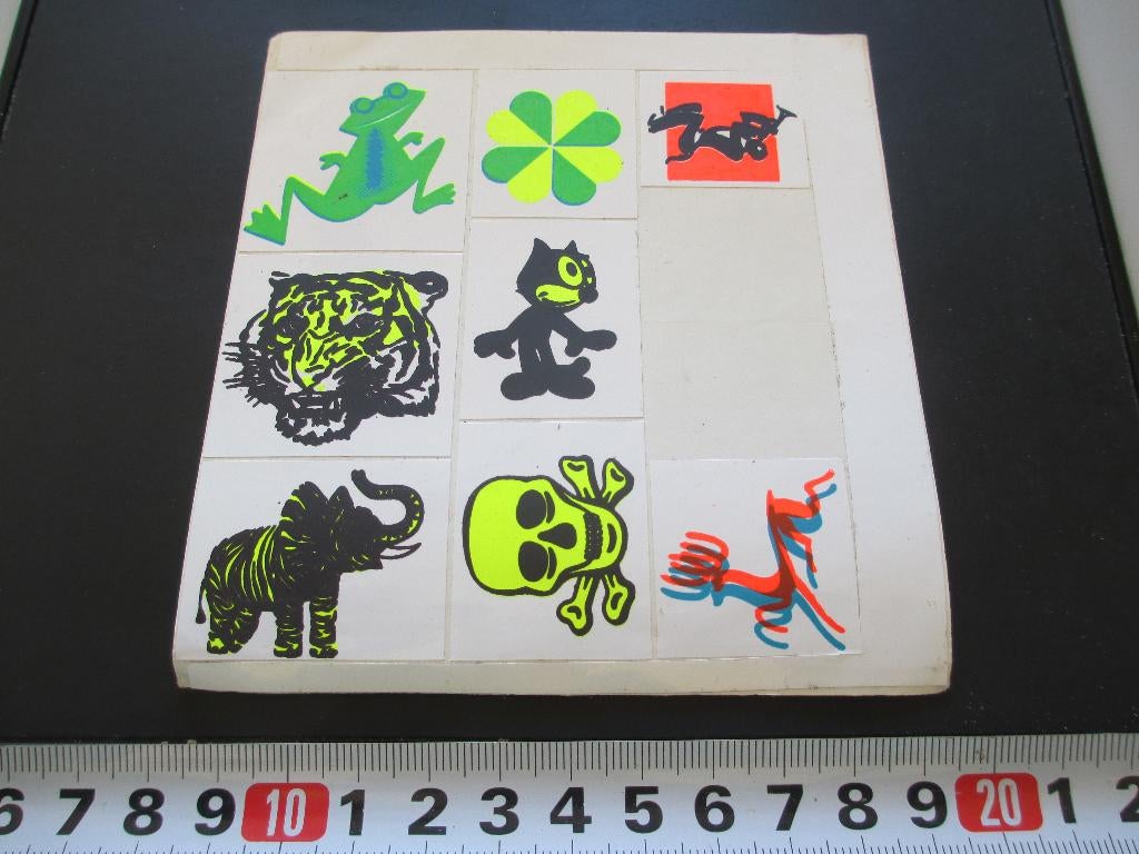sticker set retro jaren 70 olifant tijger kikker felix cat, Verzamelen, Ophalen, Zo goed als nieuw