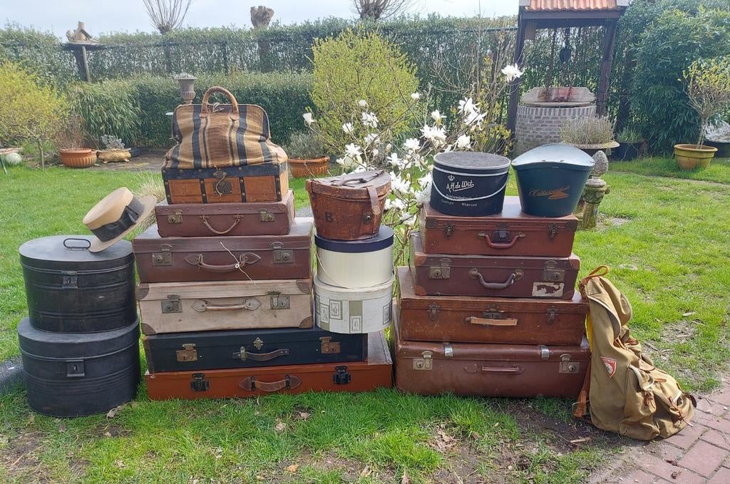 antieke reiskoffer & tas en hoedendoos, Antiek en Kunst, Ophalen