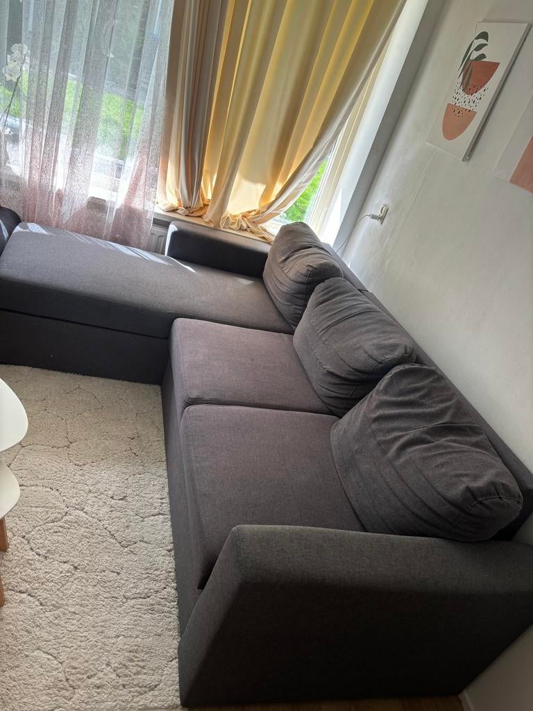 MARSLEV jysk Slaapbank chaise longue donkergrijs, Ophalen of Verzenden, Gebruikt, Driepersoons, Stof