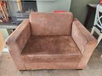 Bruin lederen (nubuck) bank 3 zits + love seat, Ophalen, Gebruikt, 75 tot 100 cm