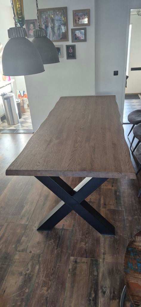 Massief houten eettafel, Huis en Inrichting, Ophalen, 100 tot 150 cm, Eikenhout, 200 cm of meer